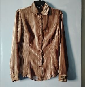 Vintage Iceberg Italy Tan Burnout Velvet Peter Pan Collar Shirt 44 M